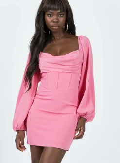 Princess Polly Lillie Long Sleeve Mini Dress Bright Pink Online