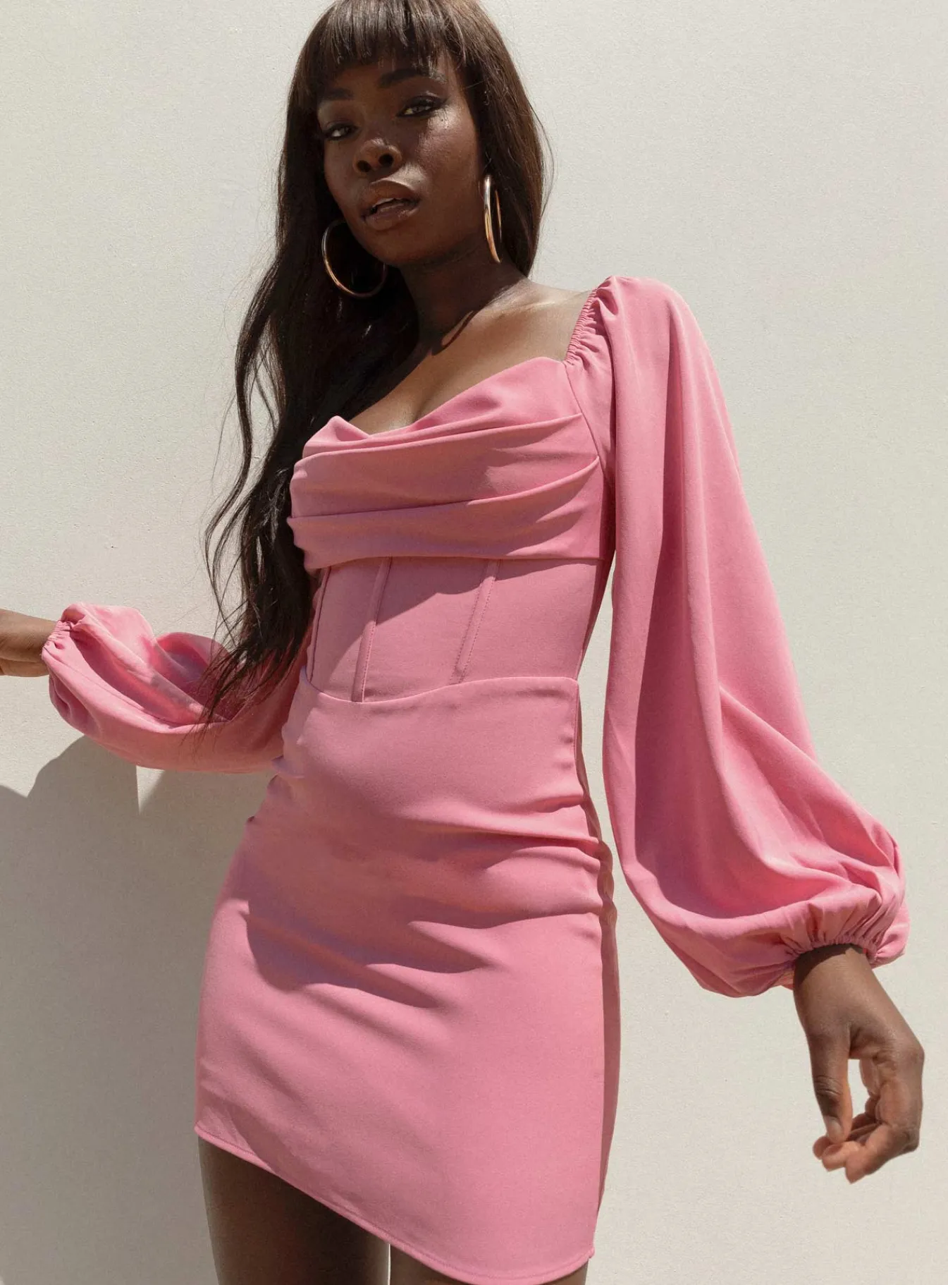 Princess Polly Lillie Long Sleeve Mini Dress Bright Pink Online