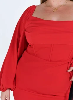 Princess Polly Lillie Long Sleeve Mini Dresscurve   Red Online