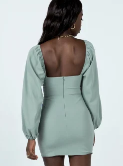 Princess Polly Lillie Long Sleeve Mini Dress Sage Cheap