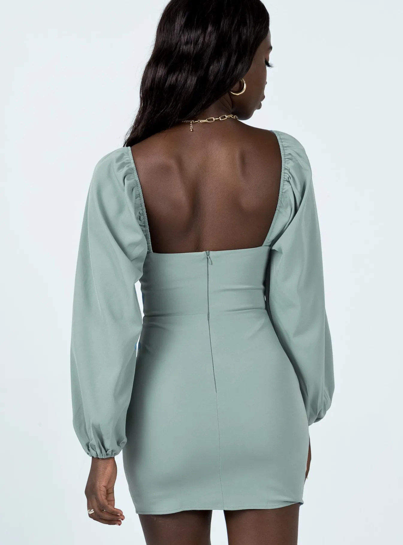 Princess Polly Lillie Long Sleeve Mini Dress Sage Cheap