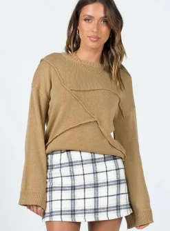Princess Polly Lisa Constrast Stitch Jumper  Beige Best Sale
