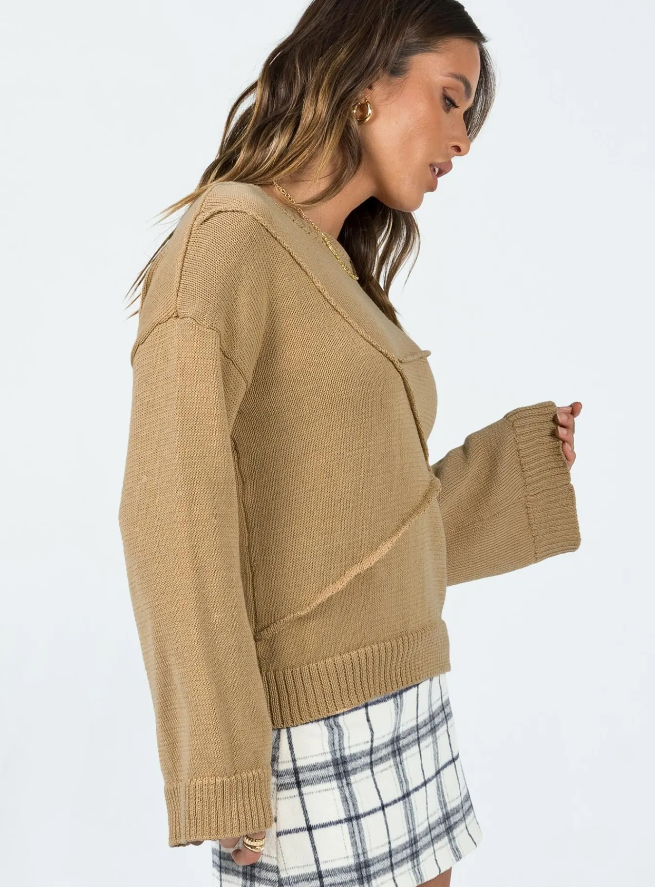 Princess Polly Lisa Constrast Stitch Jumper Beige Best Sale