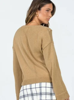 Princess Polly Lisa Constrast Stitch Jumper Beige Best Sale