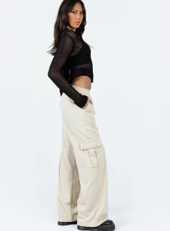 Princess Polly Lista Cord Elastic Pocket Pants Beige Discount