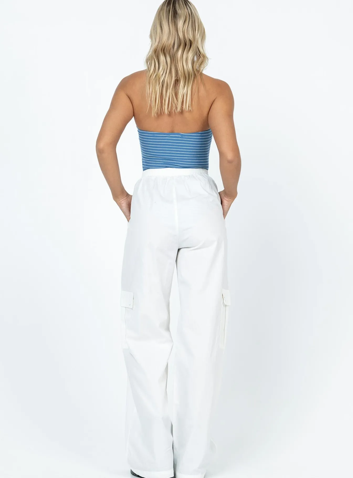 Princess Polly Lista Elastic Pocket Pants White Clearance