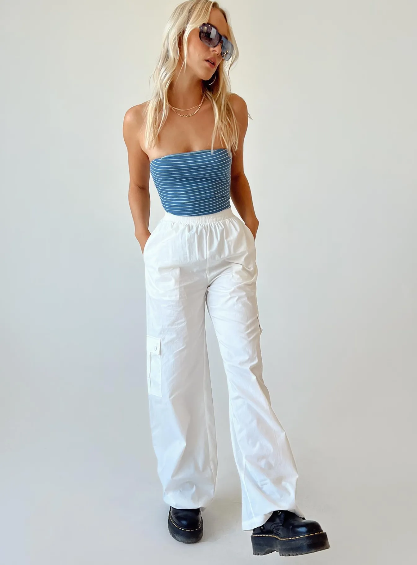 Princess Polly Lista Elastic Pocket Pants White Clearance