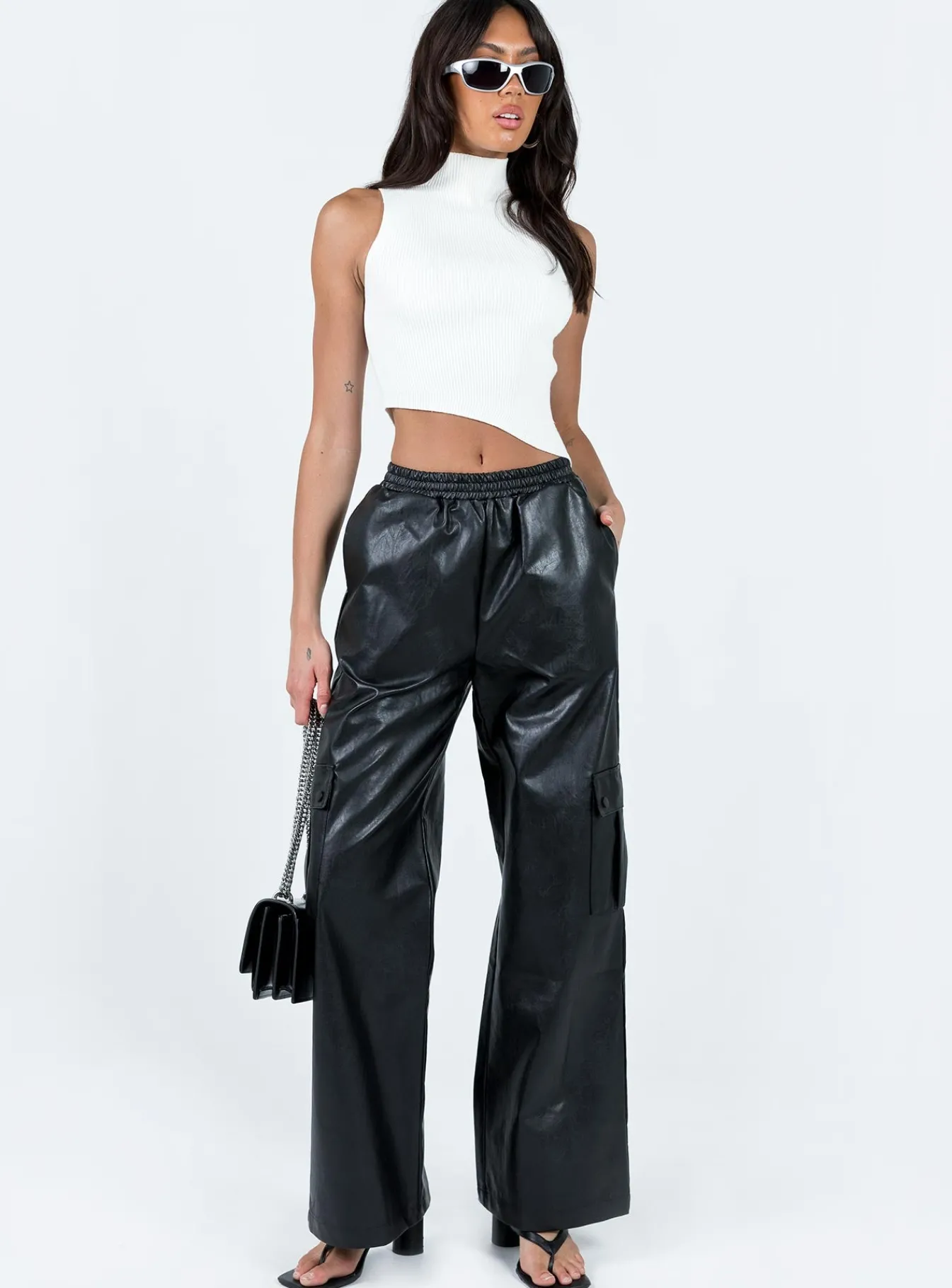 Princess Polly Lista Faux Leather Elastic Pocket Pants Black Shop