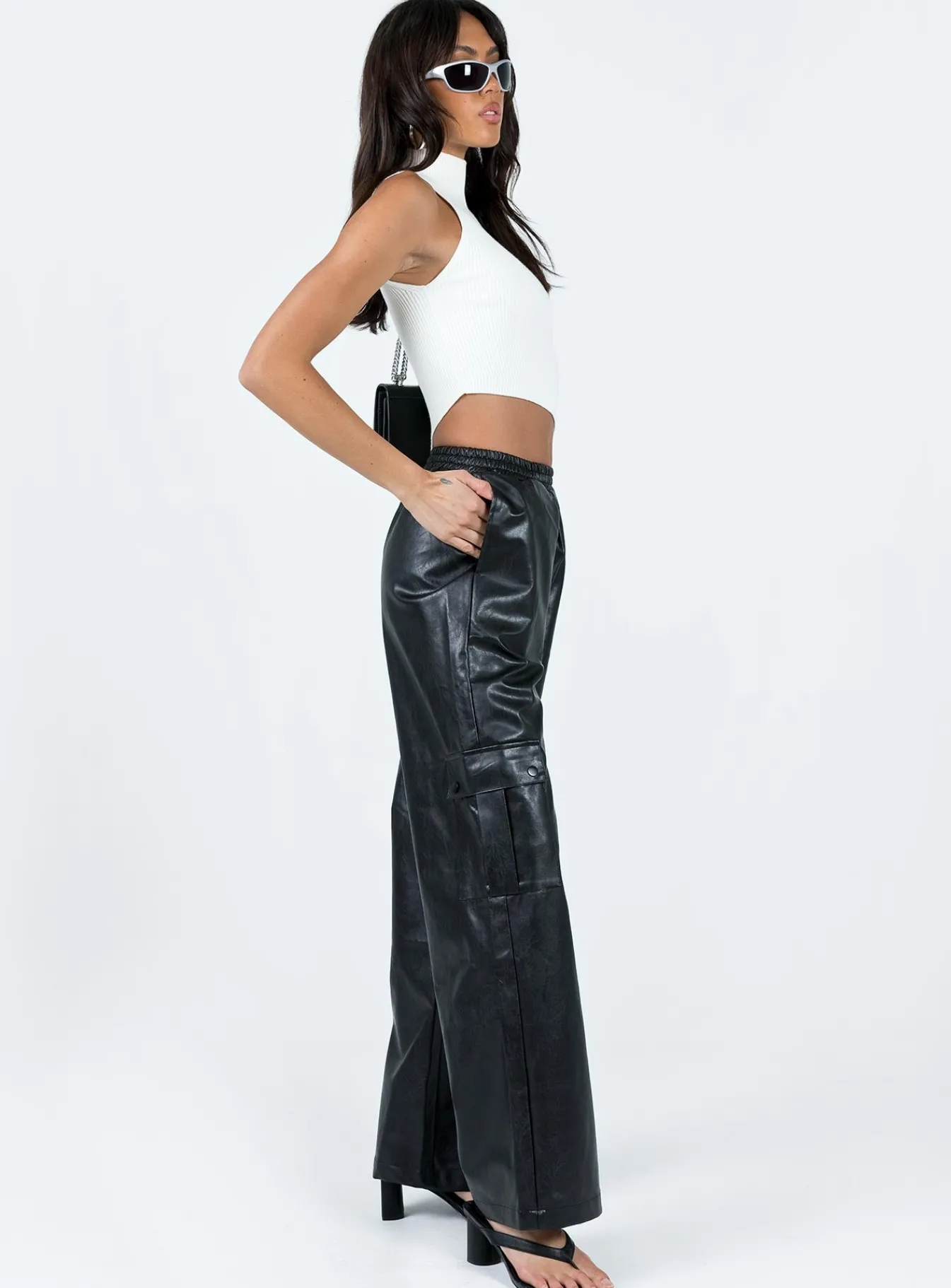 Princess Polly Lista Faux Leather Elastic Pocket Pants Black Shop