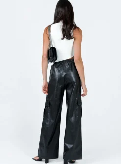 Princess Polly Lista Faux Leather Elastic Pocket Pants Black Shop