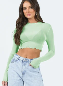 Princess Polly Livvy Long Sleeve Top  Green New