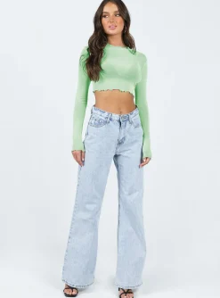 Princess Polly Livvy Long Sleeve Top  Green New