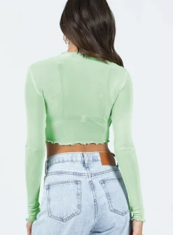 Princess Polly Livvy Long Sleeve Top  Green New
