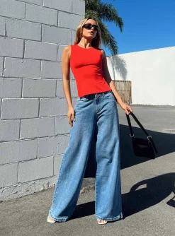 Princess Polly Locke Wide Leg Jeans Mid Wash  Denim Best