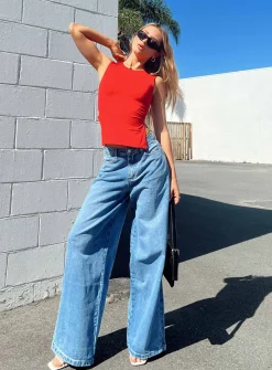 Princess Polly Locke Wide Leg Jeans Mid Wash  Denim Best