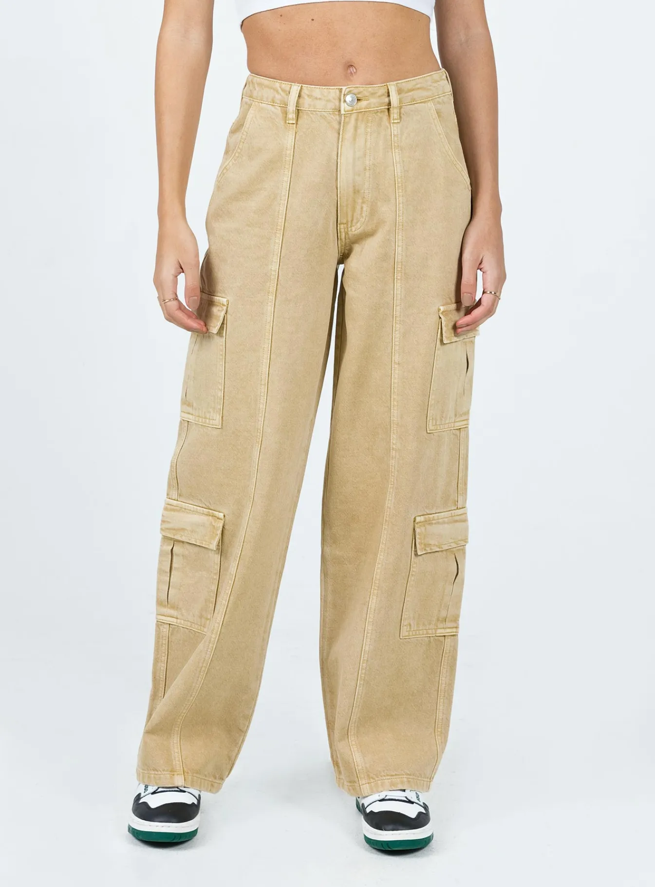 Princess Polly Locksley Cargo Jeans Beige New