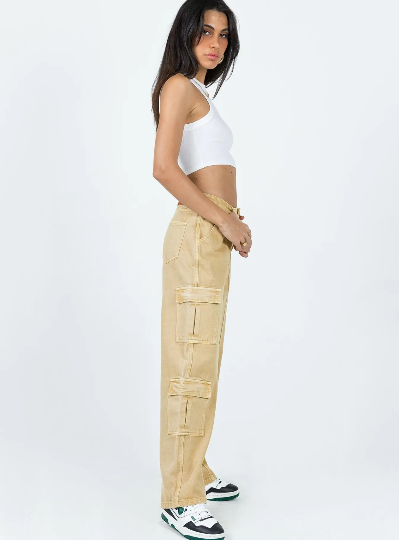 Princess Polly Locksley Cargo Jeans Beige New
