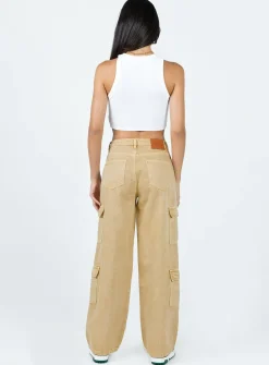 Princess Polly Locksley Cargo Jeans Beige New