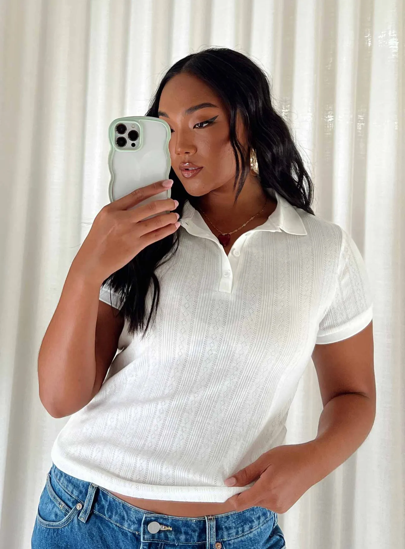 Princess Polly Long Beach Polo Top Cream Outlet