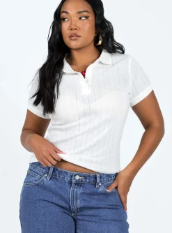 Princess Polly Long Beach Polo Top  Cream Outlet