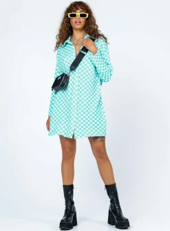 Princess Polly Loraine Shirt Mini Dresscheck   Blue Store