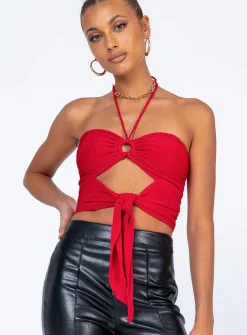 Princess Polly Loriella Ring Detail Crop Top  Red Hot