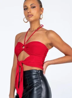 Princess Polly Loriella Ring Detail Crop Top  Red Hot