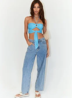 Princess Polly Loriella Ring Detail Crop Top  Blue Cheap