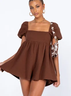 Princess Polly Lorna Romper  Brown Clearance