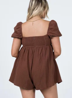 Princess Polly Lorna Romper Brown Clearance