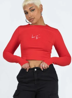 Princess Polly Love Bites Long Sleeve Top  Red New