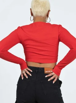 Princess Polly Love Bites Long Sleeve Top Red New