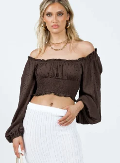 Princess Polly Love Galore Long Sleeve Top  Brown Hot