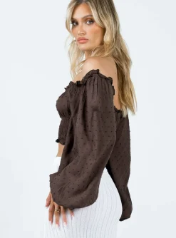 Princess Polly Love Galore Long Sleeve Top  Brown Hot