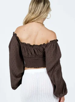 Princess Polly Love Galore Long Sleeve Top  Brown Hot