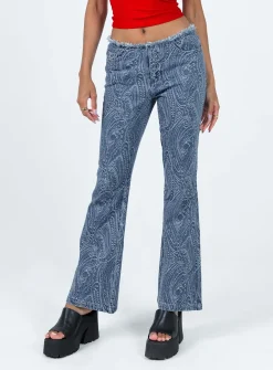 Princess Polly Loweana Low Rise Jacquard Flare Jeandenim   Blue Best Sale