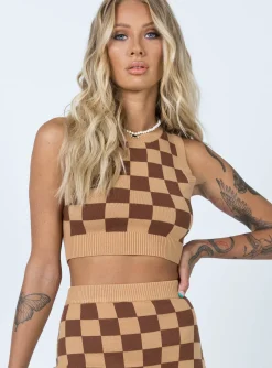 Princess Polly Luci Checker Vest Top  Brown Outlet