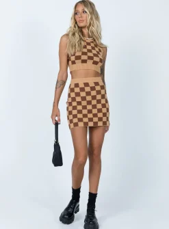 Princess Polly Luci Checker Vest Top  Brown Outlet