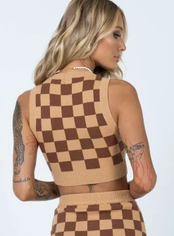 Princess Polly Luci Checker Vest Top  Brown Outlet