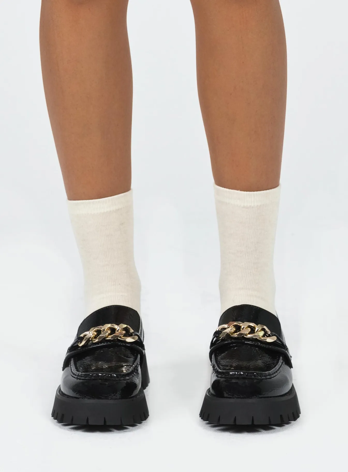 Princess Polly Lucille Loafer Patent Black Clearance