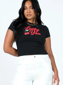 Princess Polly Lucky You Cherry Tee Black Discount