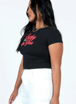 Princess Polly Lucky You Cherry Tee Black Discount
