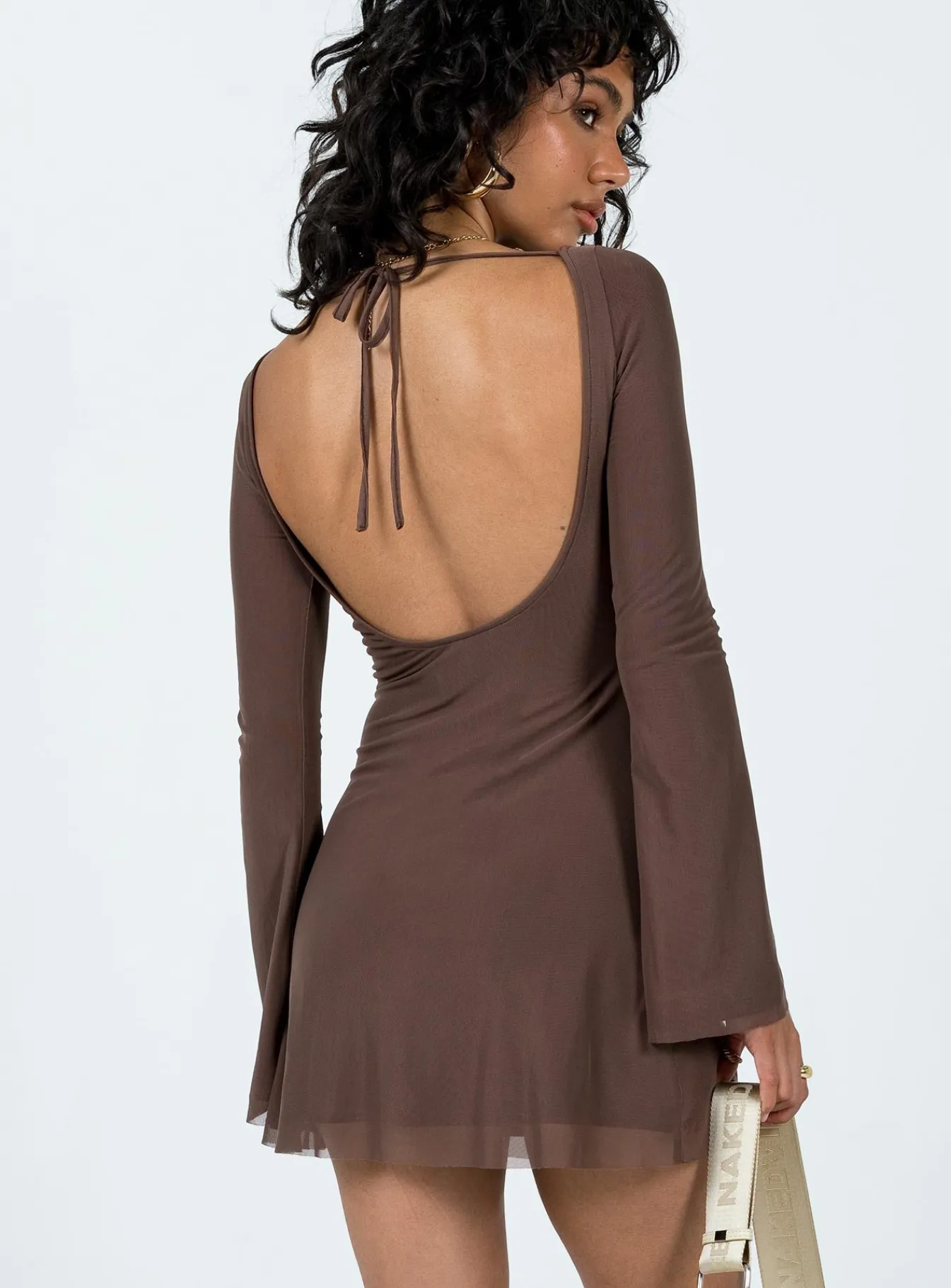 Princess Polly Lukea Long Sleeve Mini Dress Brown Cheap