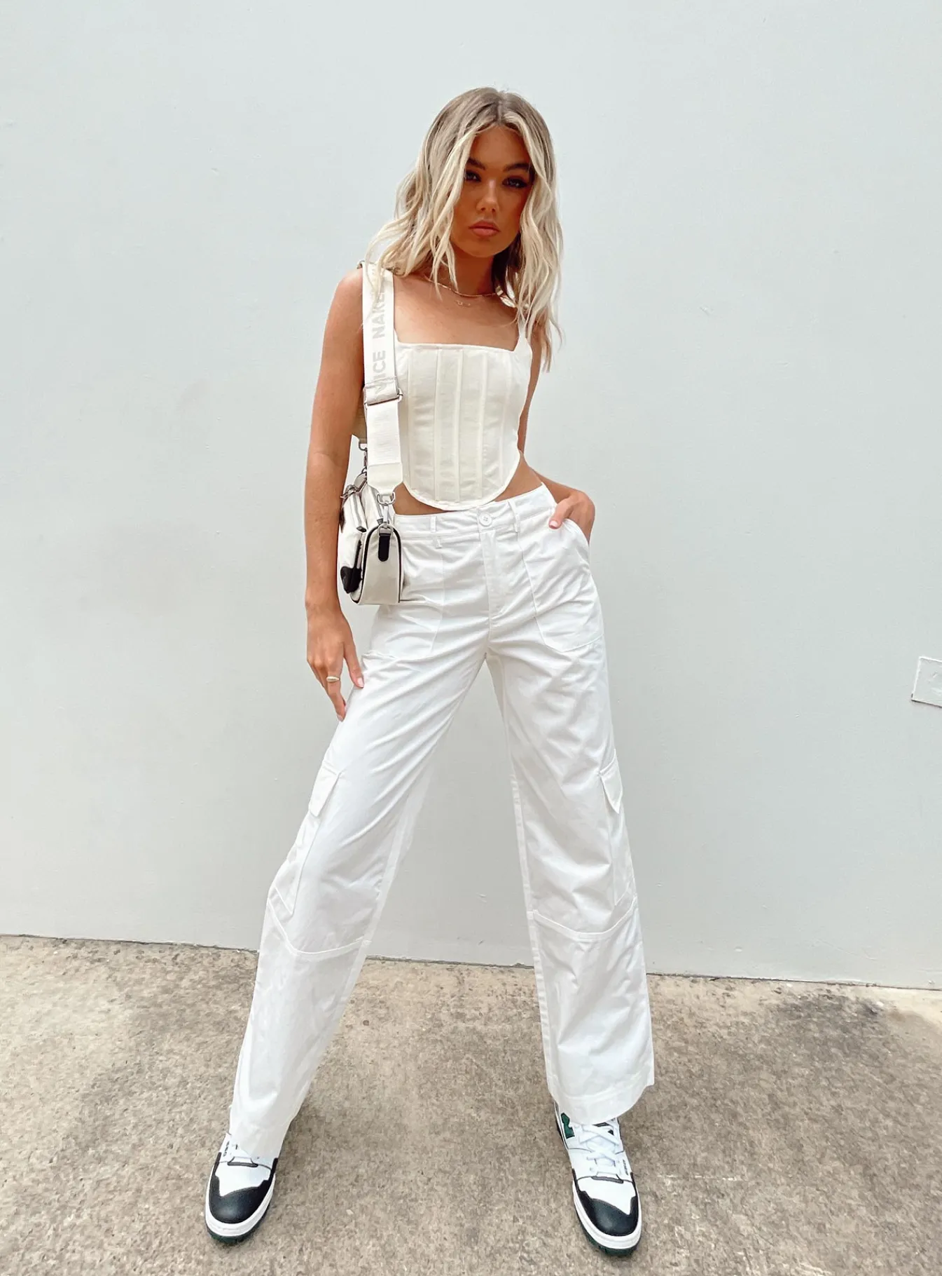 Princess Polly Luna Mid Rise Cargo Pant Off White Cheap