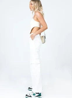 Princess Polly Luna Mid Rise Cargo Pant Off White Cheap