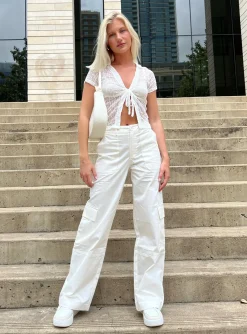 Princess Polly Luna Mid Rise Cargo Pant Off White Cheap