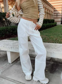 Princess Polly Luna Mid Rise Cargo Pant Off White Cheap