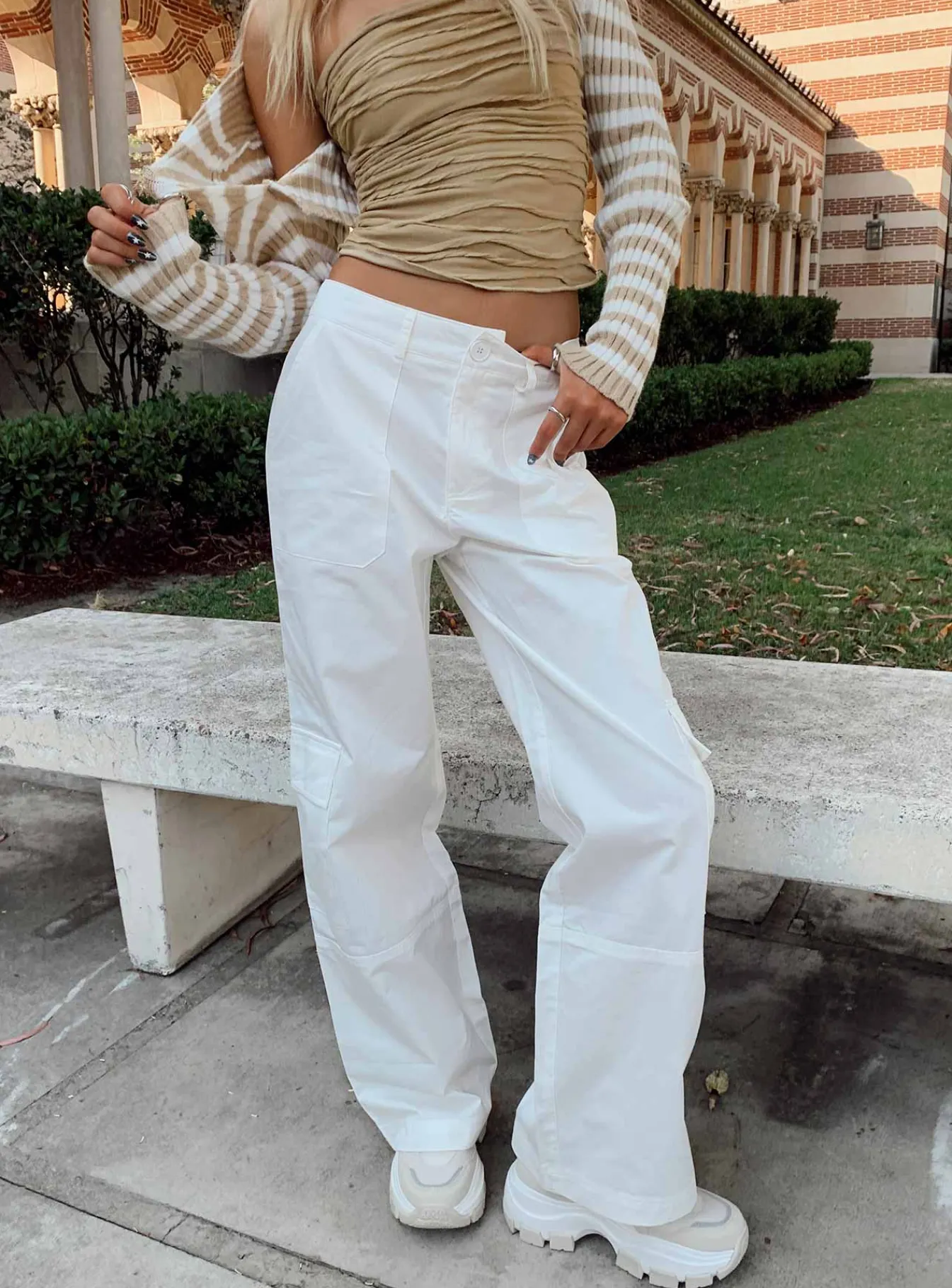 Princess Polly Luna Mid Rise Cargo Pant Off White Cheap