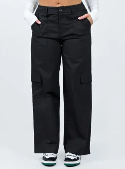 Princess Polly Luna Mid Rise Cargo Pants Black Hot