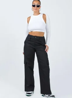 Princess Polly Luna Mid Rise Cargo Pants Black Hot